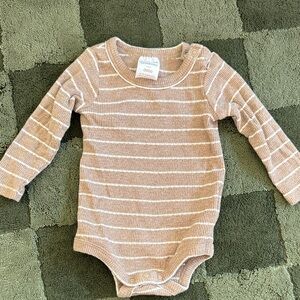 Cozy Striped Bodysuit in Tan and White